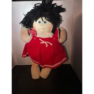 Vintage Cabbage Patch Kid‎ Doll Black Hair Red Dress Signature
